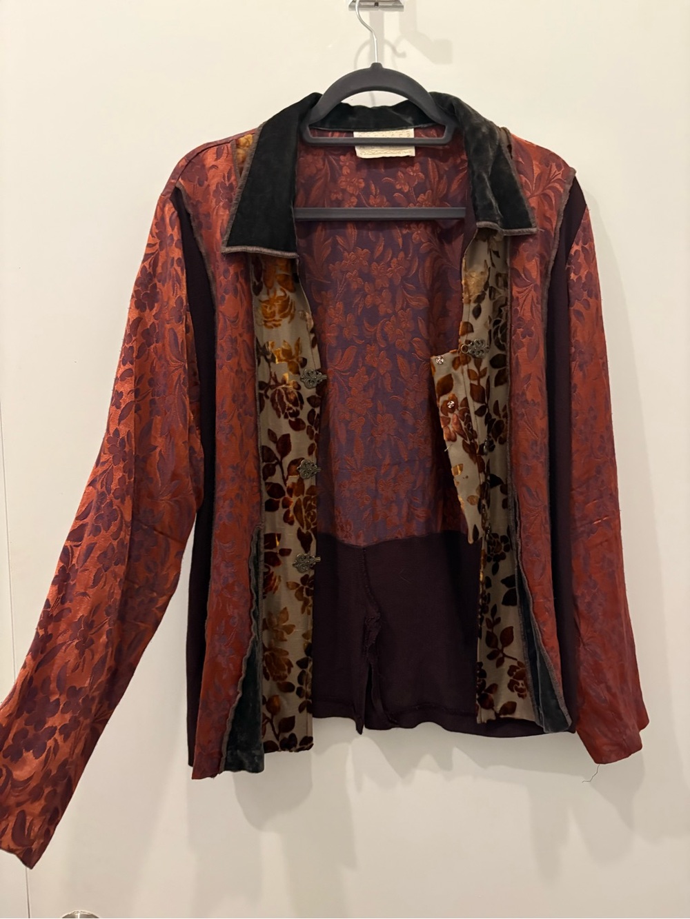 Vintage Red Floral Velvet-Trim Blazer cardigan sweater bohemian whimsical